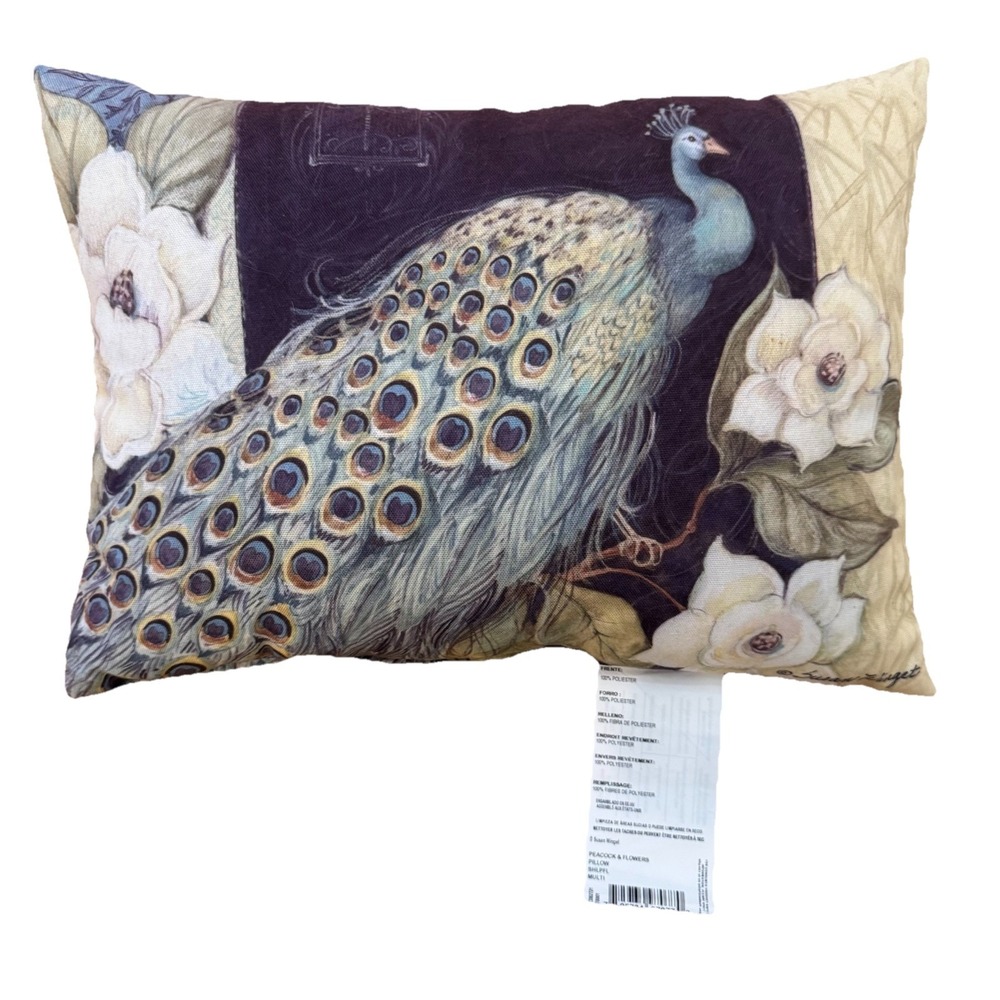 Climaweave Peacock Bird 17 x 12 Toss Throw Pillow Indoor Outdoor Susan Winget